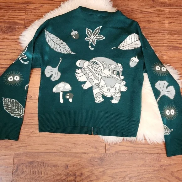 Studio Ghibil My Neighbor Totoro Allover Print Zippered Women's Sweater - Picture 2 of 7